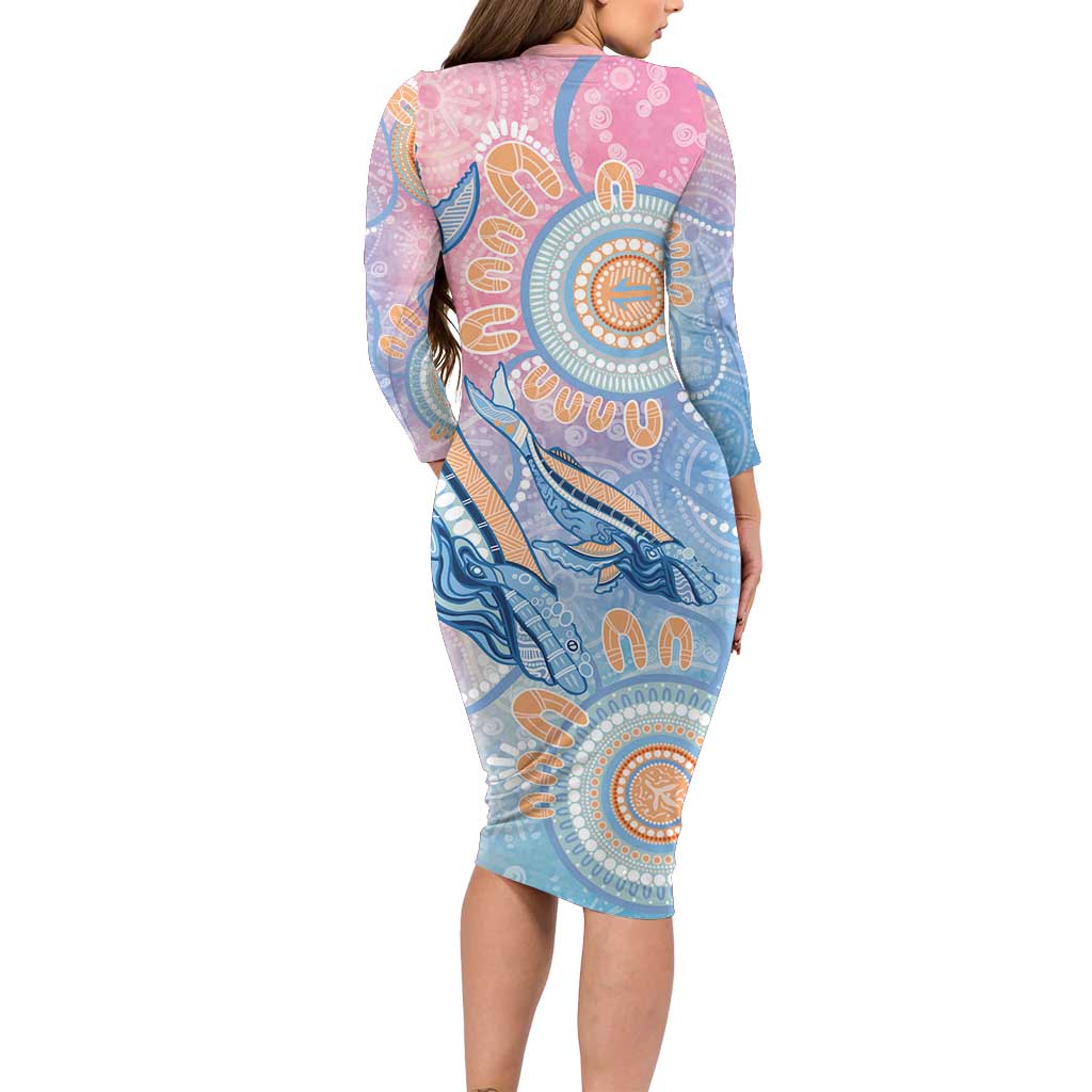 Aussie NAIDOC Week Pastel Long Sleeve Bodycon Dress Dreaming Whales