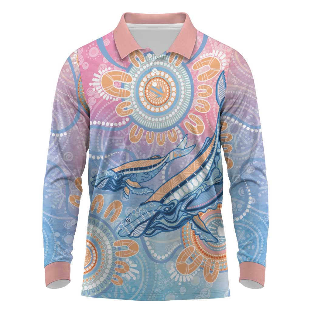 Aussie NAIDOC Week Pastel Long Sleeve Polo Shirt Dreaming Whales