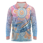 Aussie NAIDOC Week Pastel Long Sleeve Polo Shirt Dreaming Whales