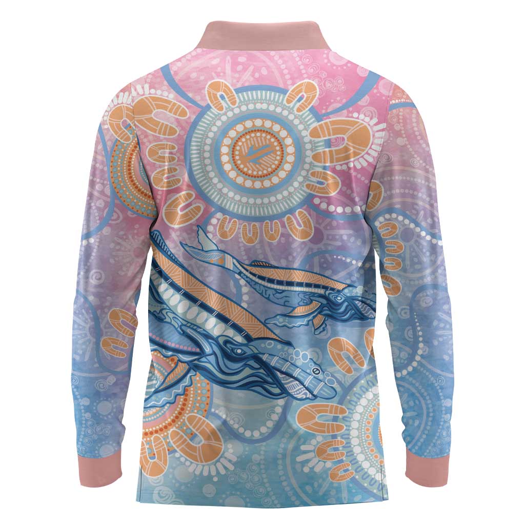 Aussie NAIDOC Week Pastel Long Sleeve Polo Shirt Dreaming Whales
