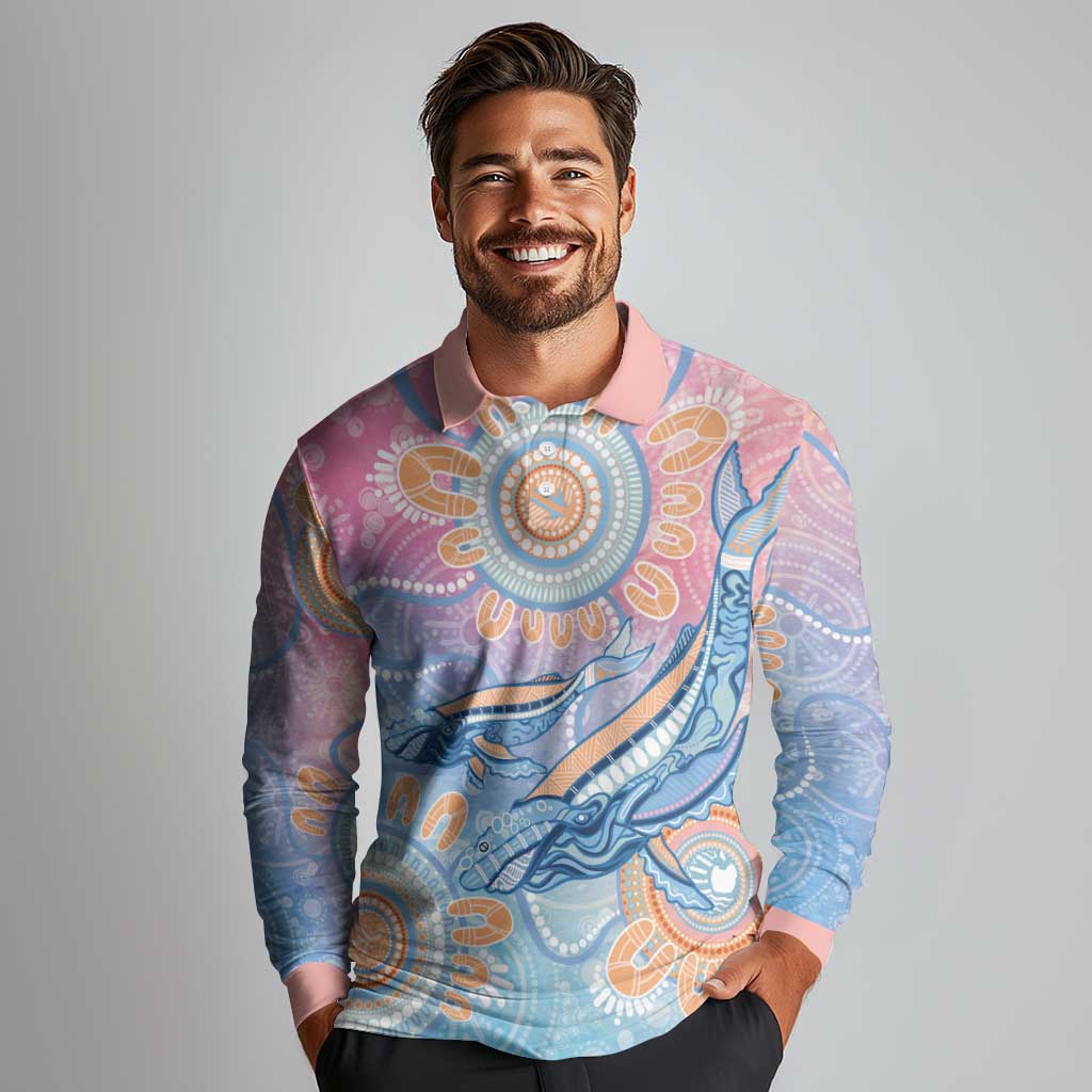 Aussie NAIDOC Week Pastel Long Sleeve Polo Shirt Dreaming Whales