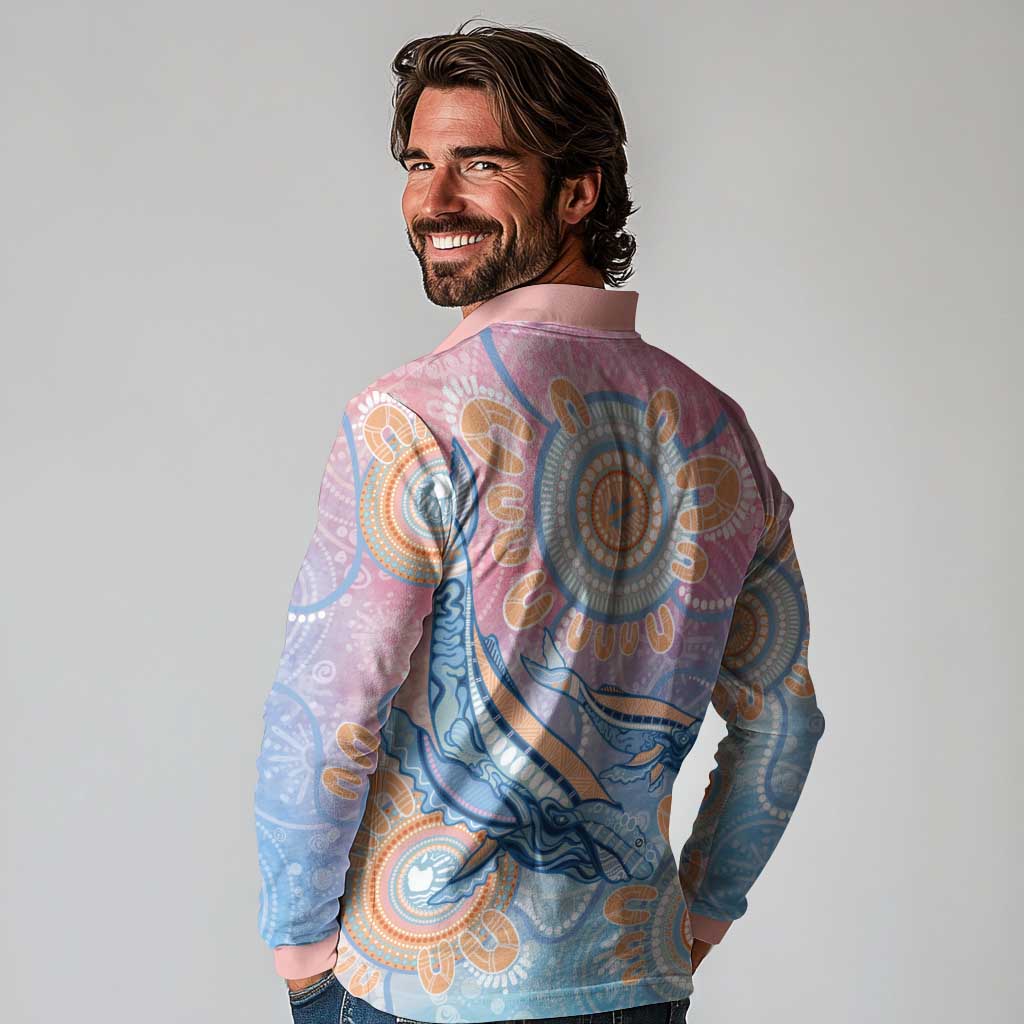 Aussie NAIDOC Week Pastel Long Sleeve Polo Shirt Dreaming Whales