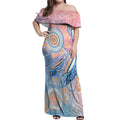Aussie NAIDOC Week Pastel Off Shoulder Maxi Dress Dreaming Whales