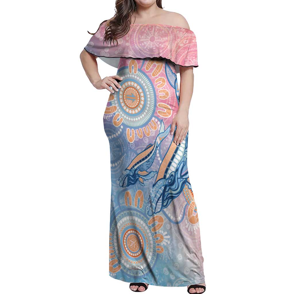 Aussie NAIDOC Week Pastel Off Shoulder Maxi Dress Dreaming Whales