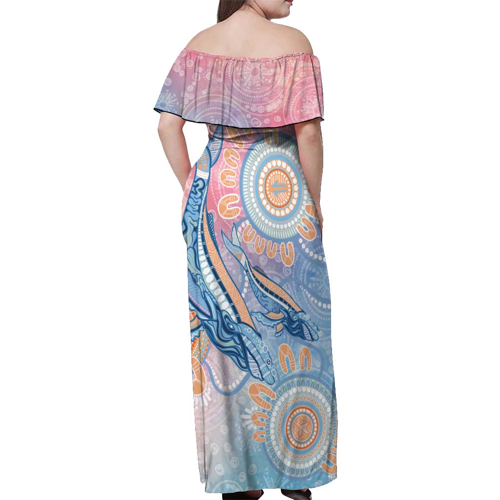 Aussie NAIDOC Week Pastel Off Shoulder Maxi Dress Dreaming Whales