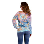 Aussie NAIDOC Week Pastel Off Shoulder Sweater Dreaming Whales
