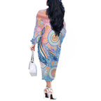 Aussie NAIDOC Week Pastel Off The Shoulder Long Sleeve Dress Dreaming Whales