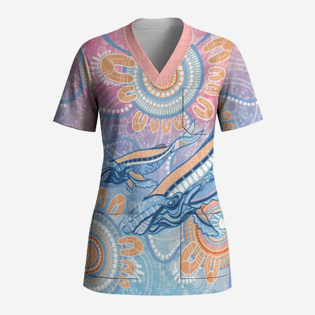 Aussie NAIDOC Week Pastel Scrub Top Dreaming Whales