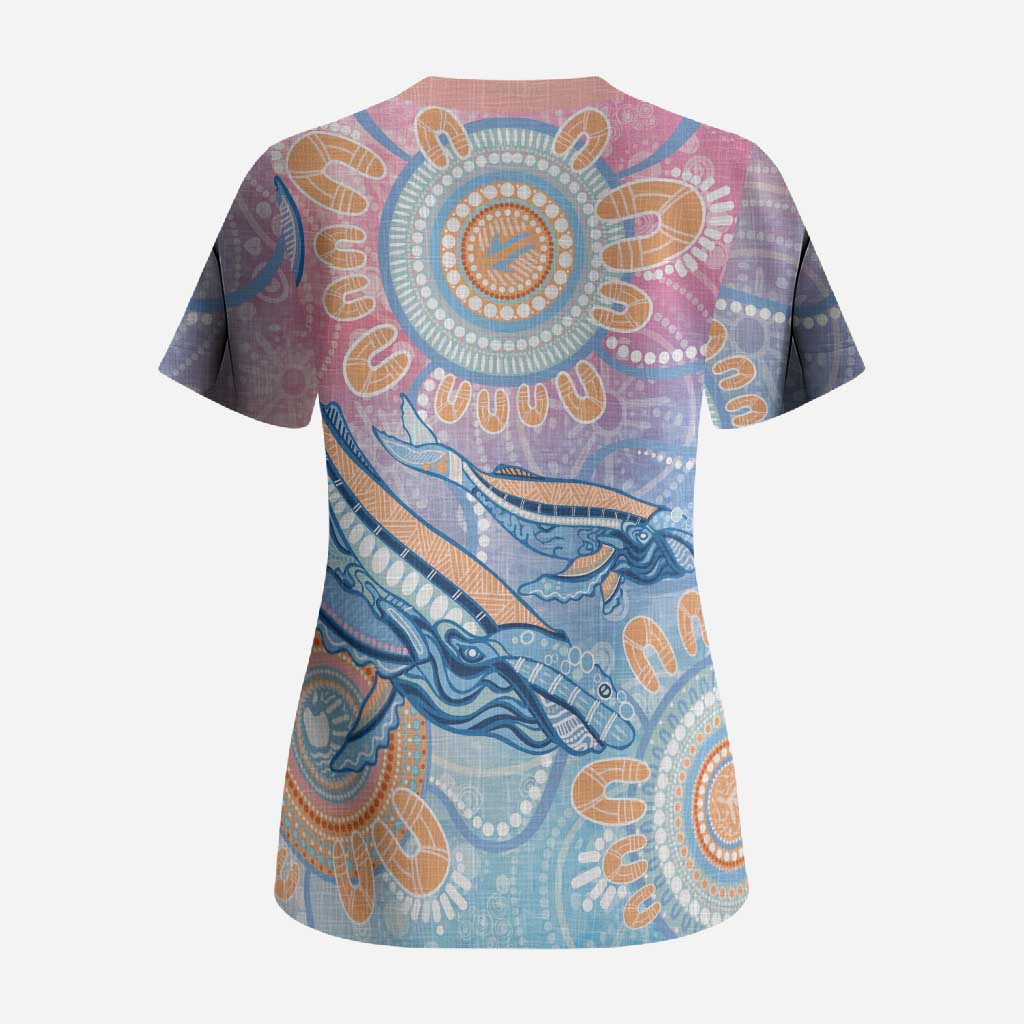 Aussie NAIDOC Week Pastel Scrub Top Dreaming Whales