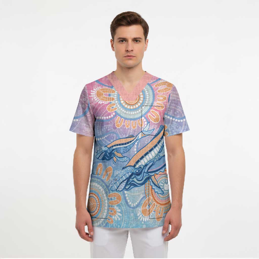 Aussie NAIDOC Week Pastel Scrub Top Dreaming Whales