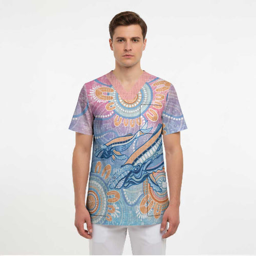 Aussie NAIDOC Week Pastel Scrub Top Dreaming Whales