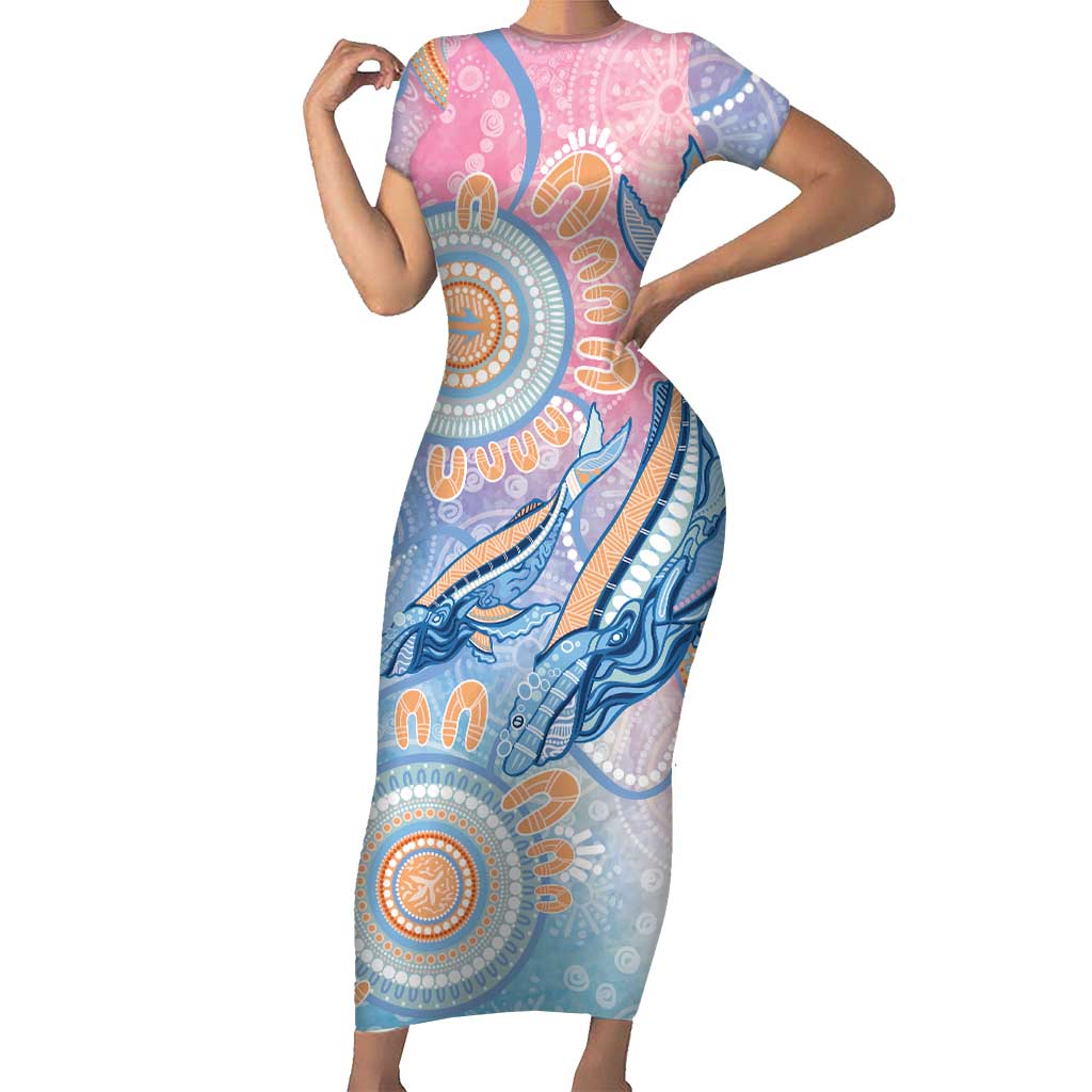 Aussie NAIDOC Week Pastel Short Sleeve Bodycon Dress Dreaming Whales