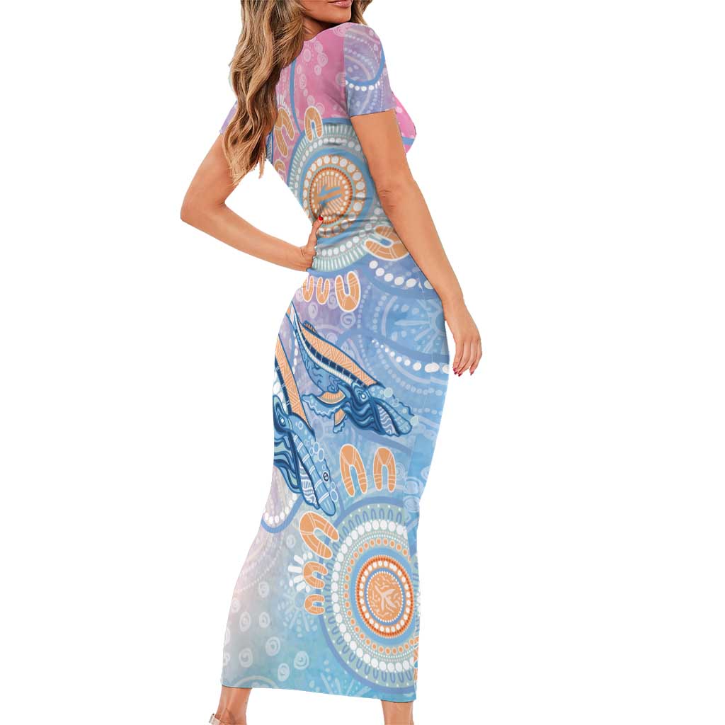 Aussie NAIDOC Week Pastel Short Sleeve Bodycon Dress Dreaming Whales