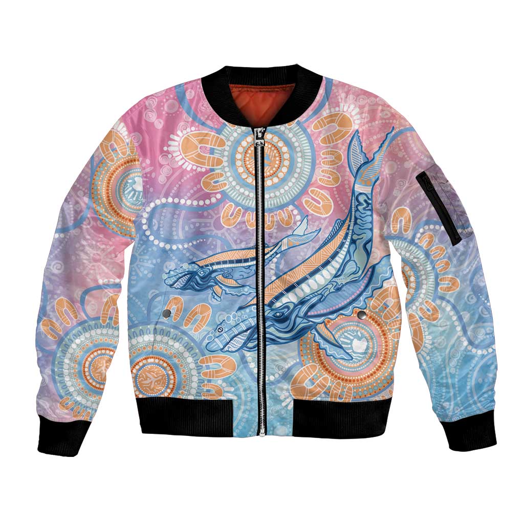 Aussie NAIDOC Week Pastel Sleeve Zip Bomber Jacket Dreaming Whales