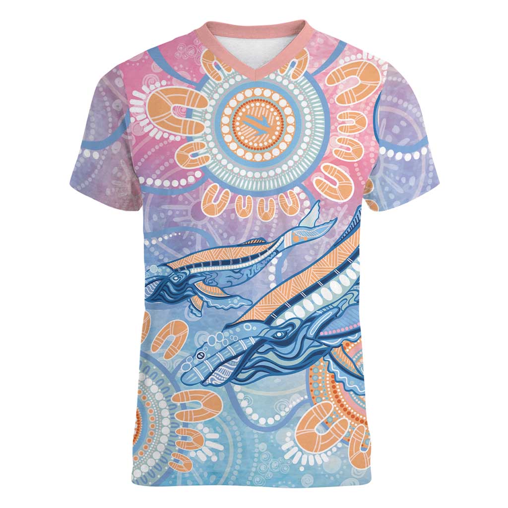 Aussie NAIDOC Week Pastel Women V-Neck T-Shirt Dreaming Whales