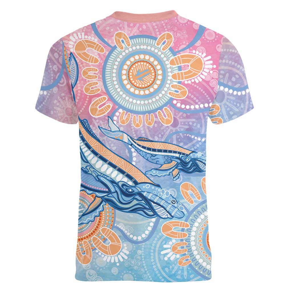 Aussie NAIDOC Week Pastel Women V-Neck T-Shirt Dreaming Whales