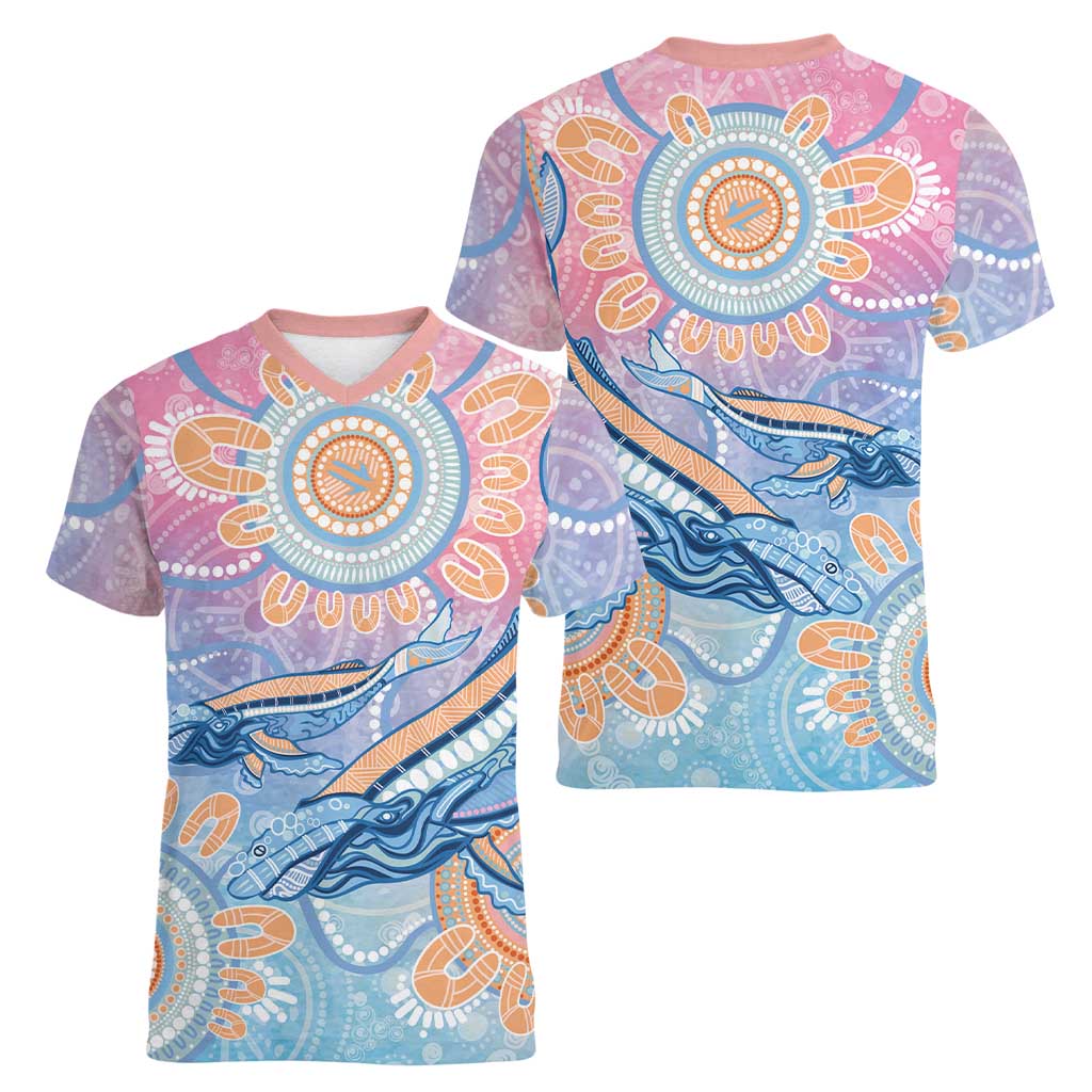 Aussie NAIDOC Week Pastel Women V-Neck T-Shirt Dreaming Whales