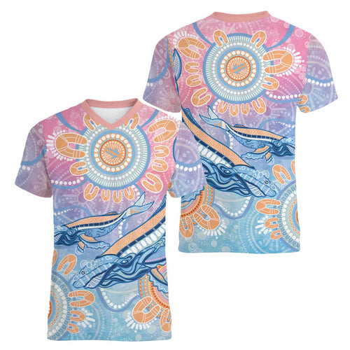 Aussie NAIDOC Week Pastel Women V-Neck T-Shirt Dreaming Whales