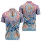 Aussie NAIDOC Week Pastel Zipper Polo Shirt Dreaming Whales