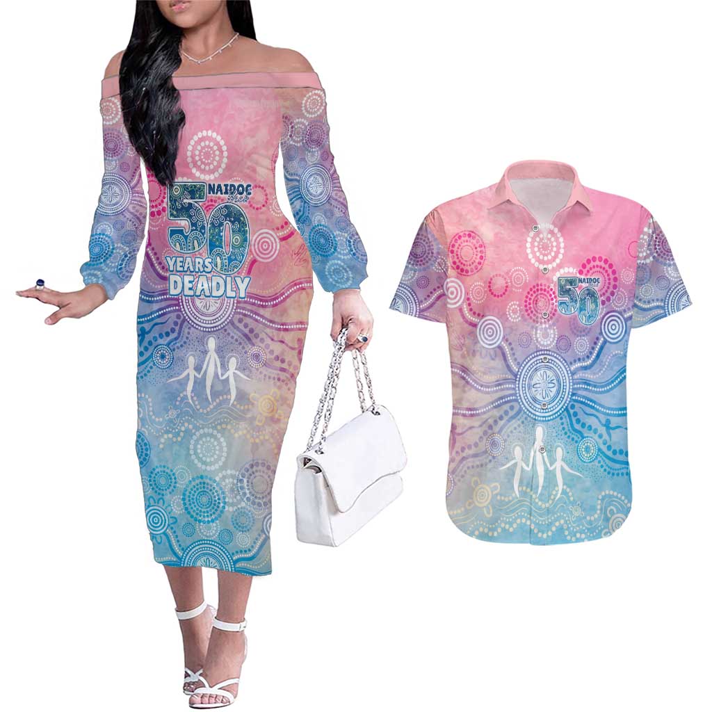 Australia NAIDOC Week 2026 50 Years Deadly Couples Matching Off The Shoulder Long Sleeve Dress and Hawaiian Shirt Celestial Glows