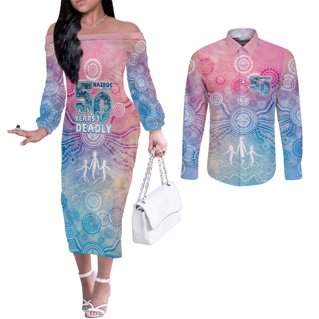 Australia NAIDOC Week 2026 50 Years Deadly Couples Matching Off The Shoulder Long Sleeve Dress and Long Sleeve Button Shirt Celestial Glows