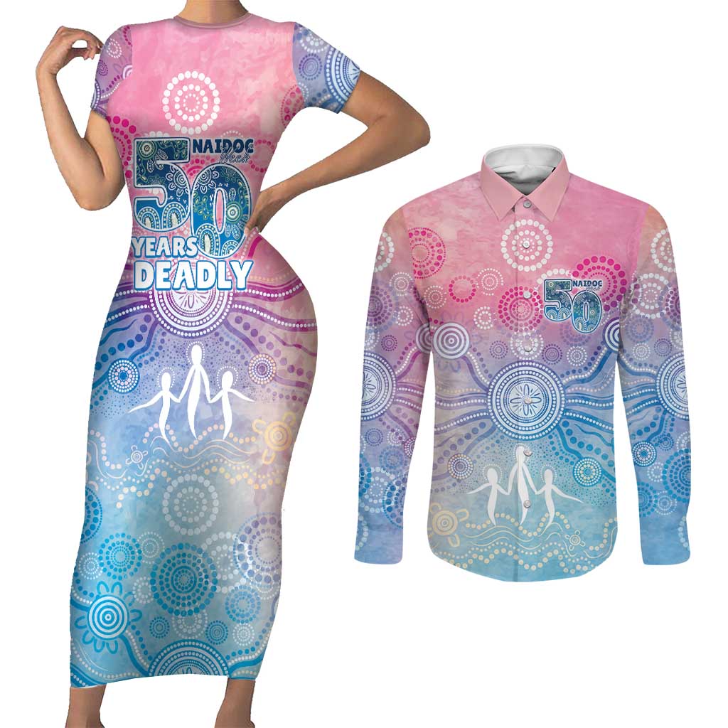 Australia NAIDOC Week 2026 50 Years Deadly Couples Matching Short Sleeve Bodycon Dress and Long Sleeve Button Shirt Celestial Glows