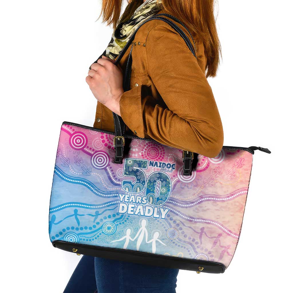Australia NAIDOC Week 2026 50 Years Deadly Leather Tote Bag Celestial Glows
