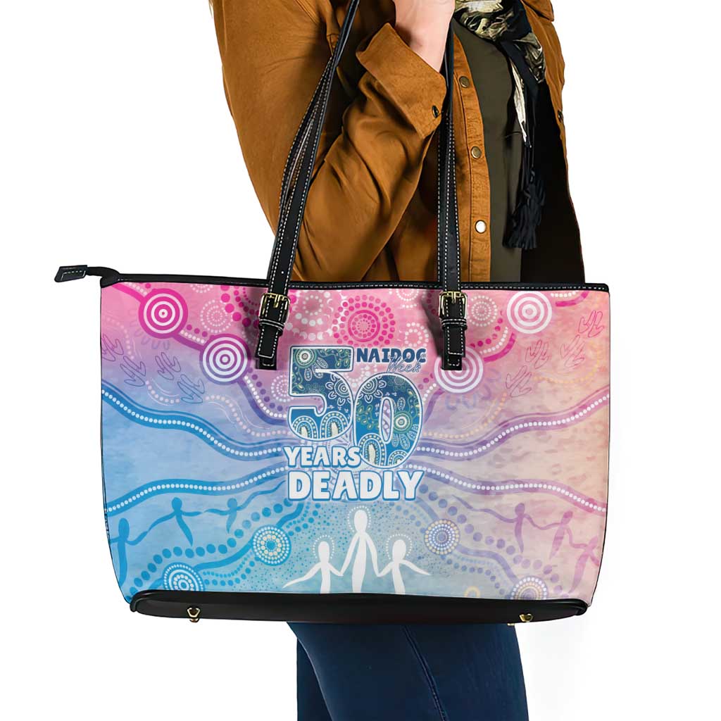 Australia NAIDOC Week 2026 50 Years Deadly Leather Tote Bag Celestial Glows