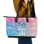 Australia NAIDOC Week 2026 50 Years Deadly Leather Tote Bag Celestial Glows