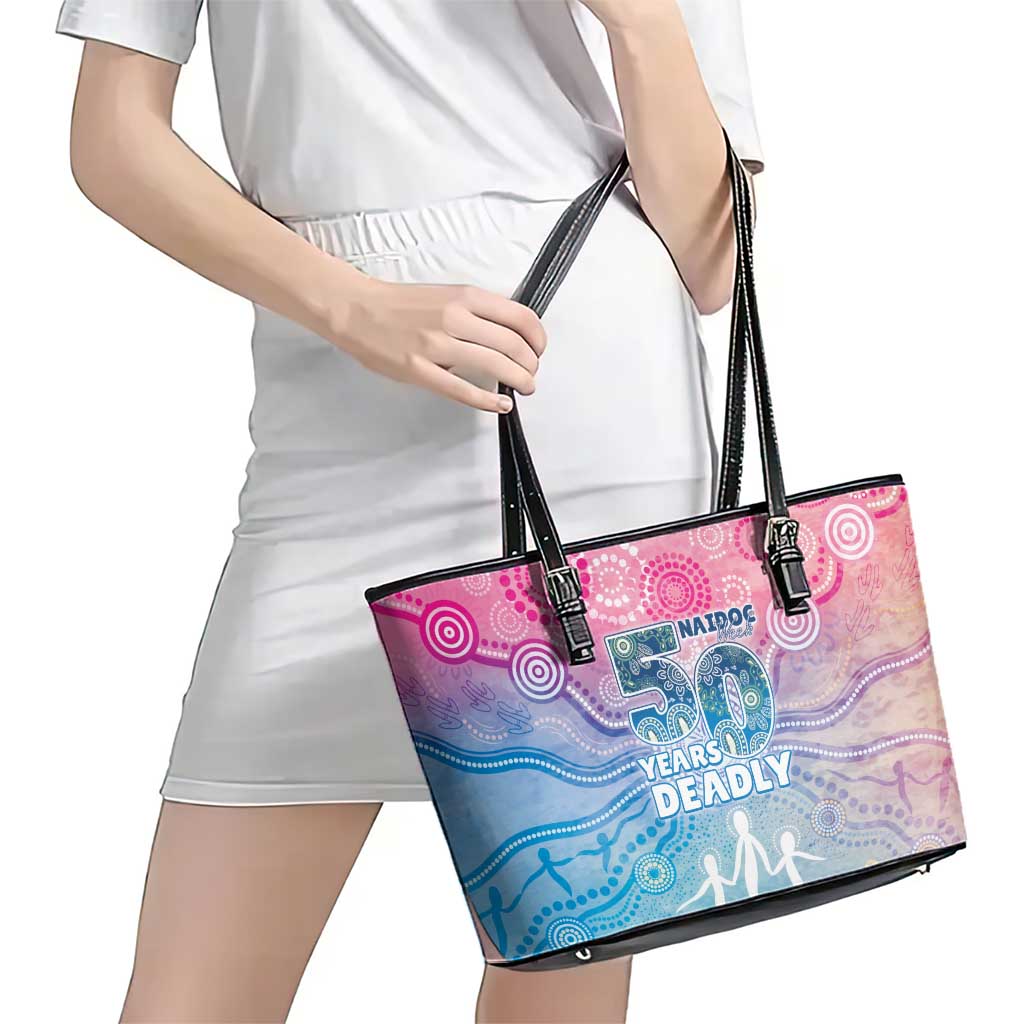 Australia NAIDOC Week 2026 50 Years Deadly Leather Tote Bag Celestial Glows