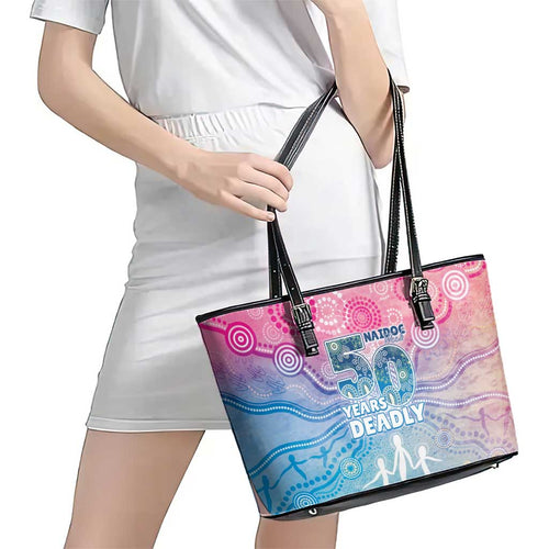 Australia NAIDOC Week 2026 50 Years Deadly Leather Tote Bag Celestial Glows
