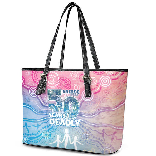 Australia NAIDOC Week 2026 50 Years Deadly Leather Tote Bag Celestial Glows