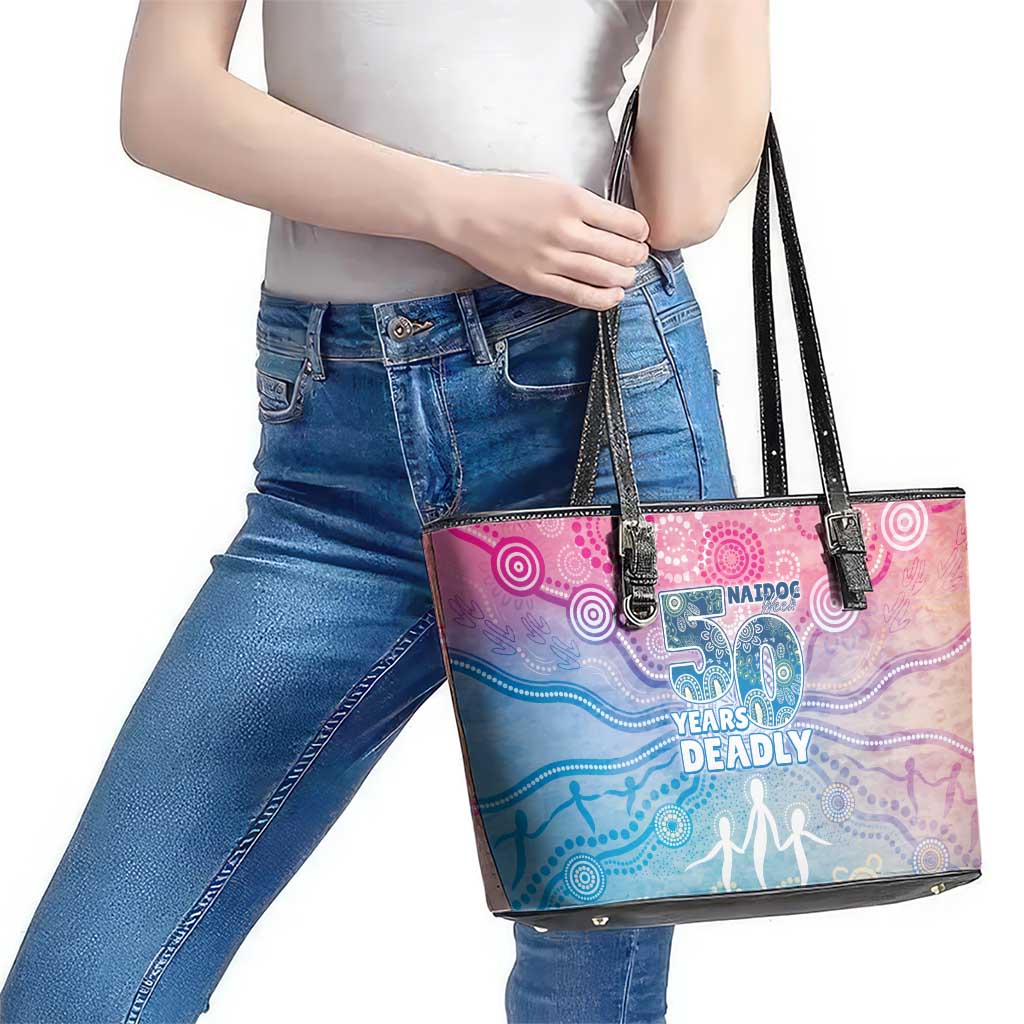 Australia NAIDOC Week 2026 50 Years Deadly Leather Tote Bag Celestial Glows