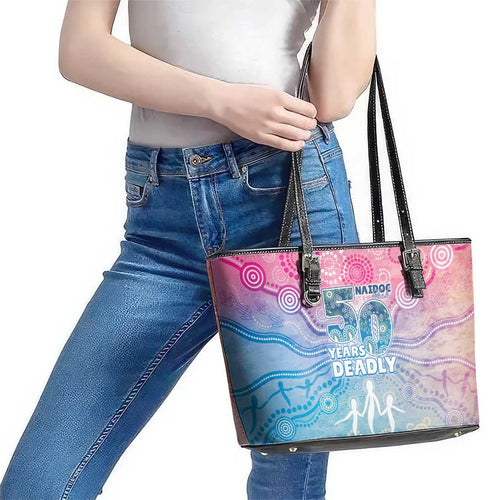 Australia NAIDOC Week 2026 50 Years Deadly Leather Tote Bag Celestial Glows