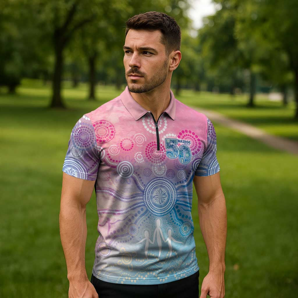 Australia NAIDOC Week 2026 50 Years Deadly Zipper Polo Shirt Celestial Glows