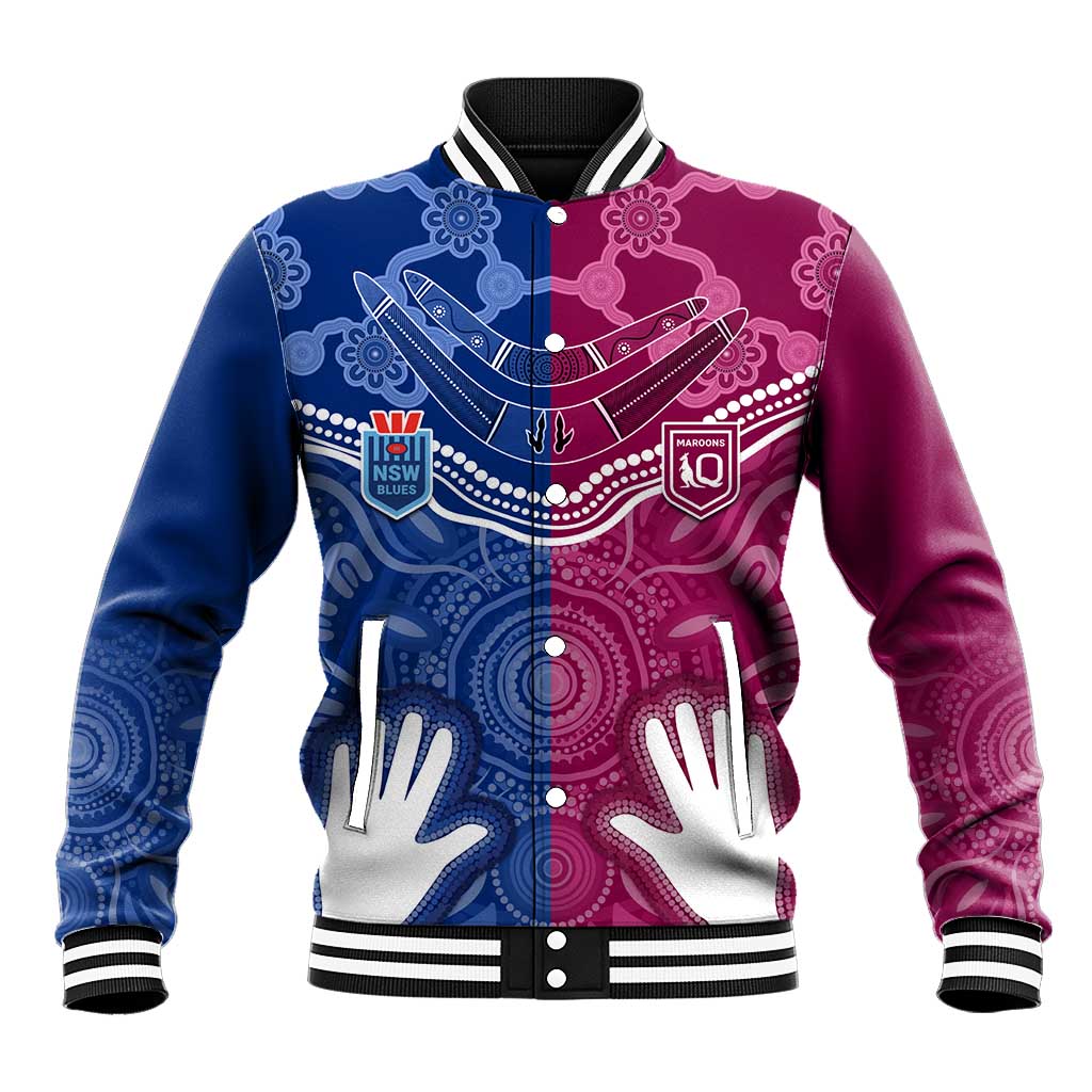 Personalised QLD Maroons Mix NSW Blues Indigenous Baseball Jacket Rugby State of Origin LT7