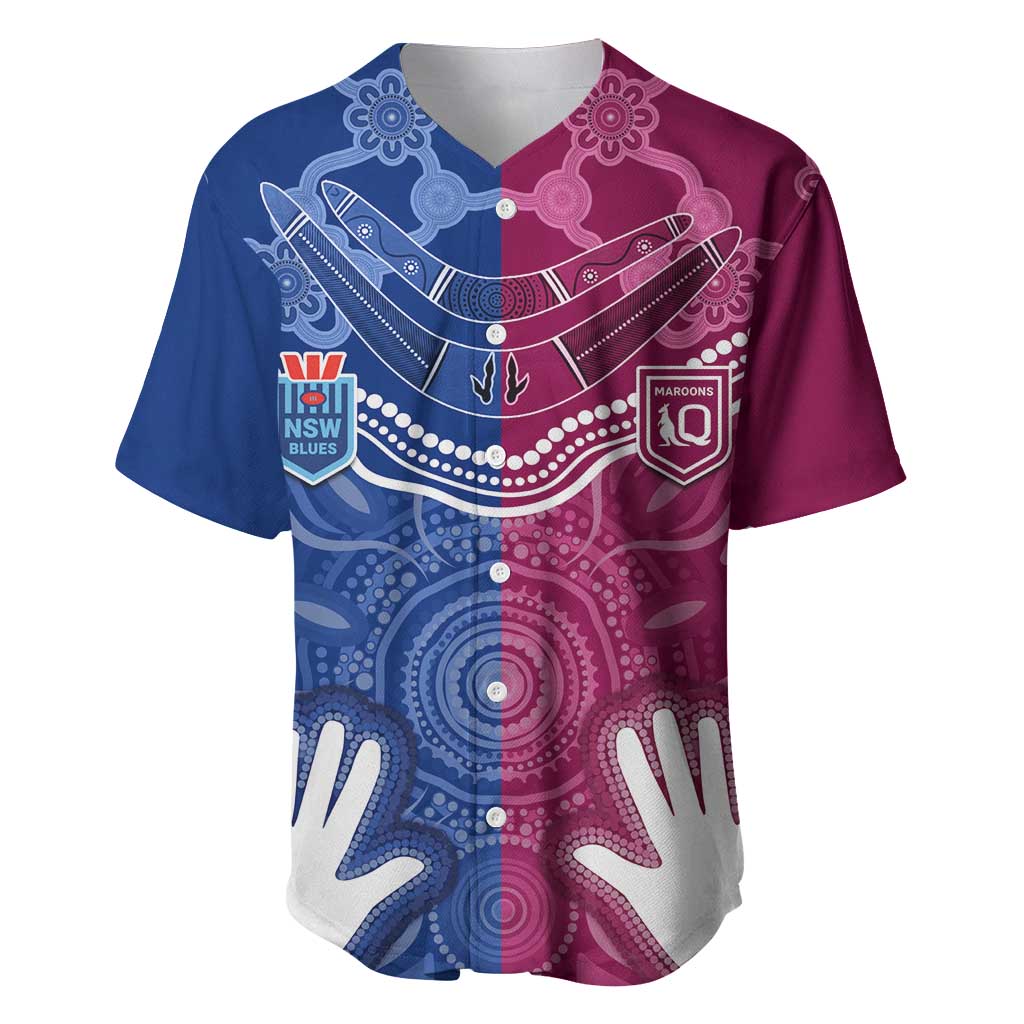 Personalised QLD Maroons Mix NSW Blues Indigenous Baseball Jersey Rugby State of Origin LT7
