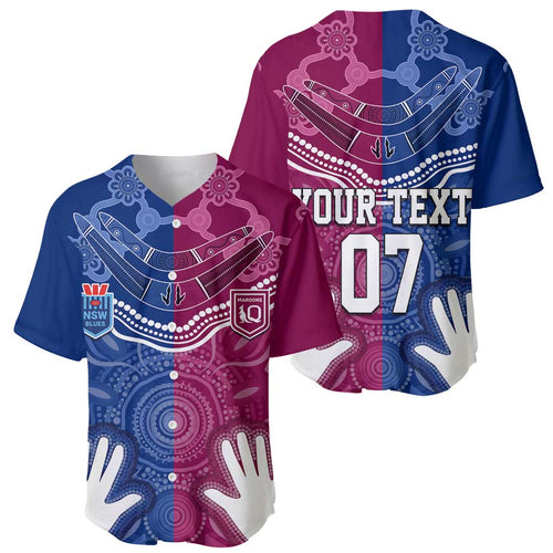 Personalised QLD Maroons Mix NSW Blues Indigenous Baseball Jersey Rugby State of Origin LT7