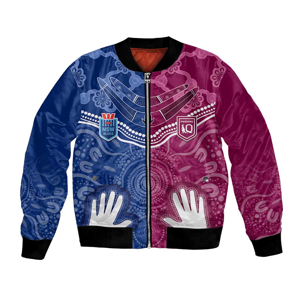 Personalised QLD Maroons Mix NSW Blues Indigenous Bomber Jacket Rugby State of Origin LT7