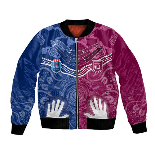 Personalised QLD Maroons Mix NSW Blues Indigenous Bomber Jacket Rugby State of Origin LT7