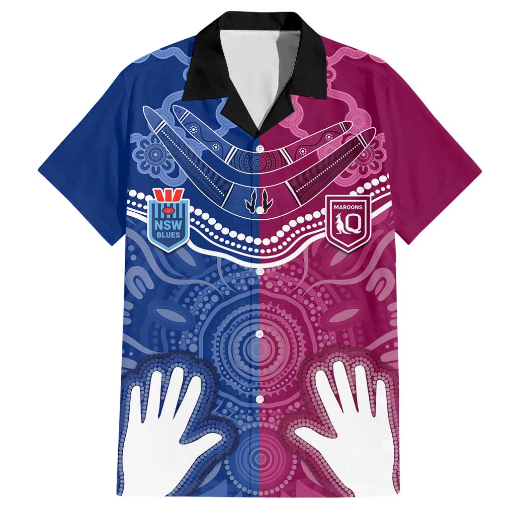 Personalised QLD Maroons Mix NSW Blues Indigenous Hawaiian Shirt Rugby State of Origin LT7