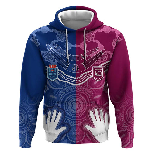 Personalised QLD Maroons Mix NSW Blues Indigenous Hoodie Rugby State of Origin LT7