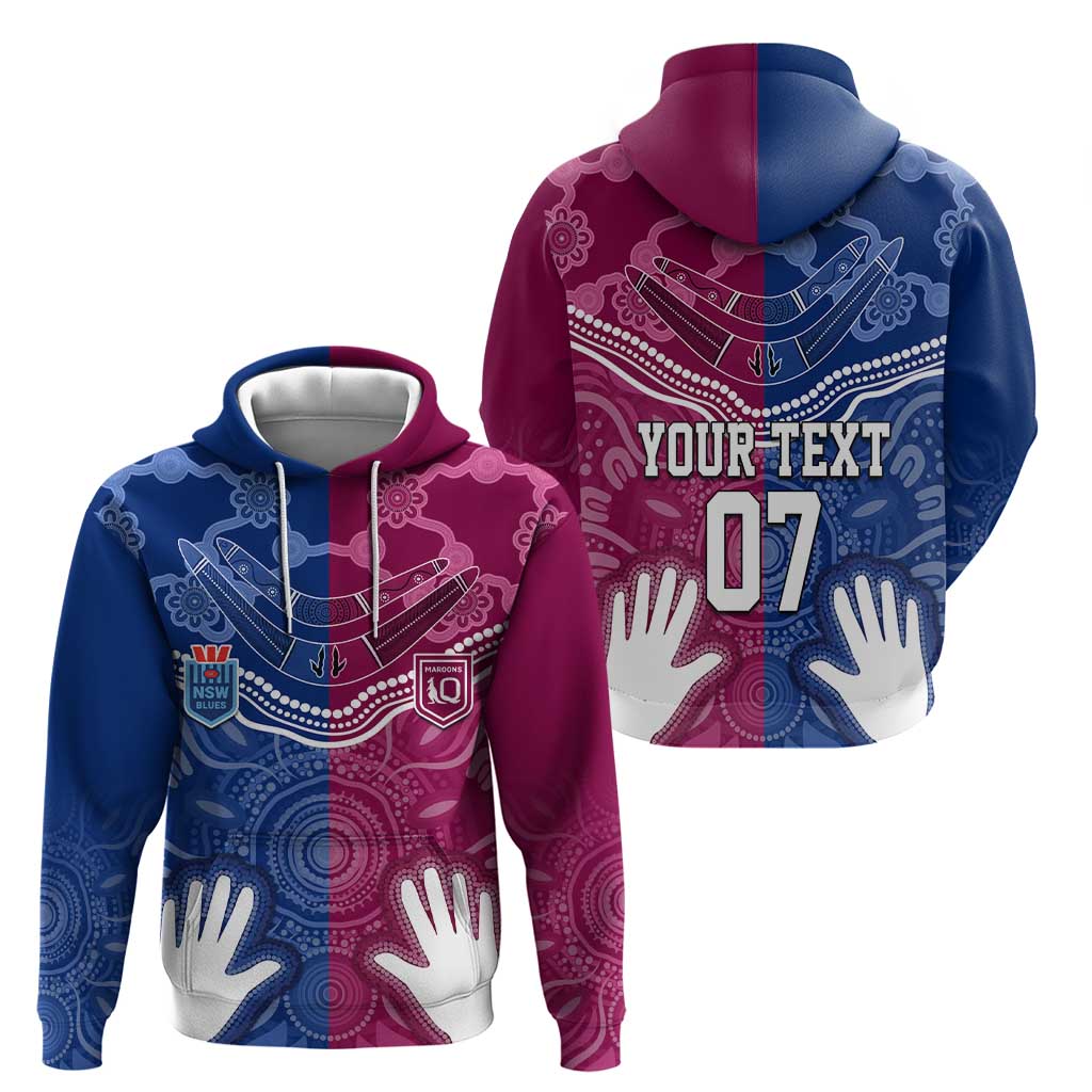 Personalised QLD Maroons Mix NSW Blues Indigenous Hoodie Rugby State of Origin LT7