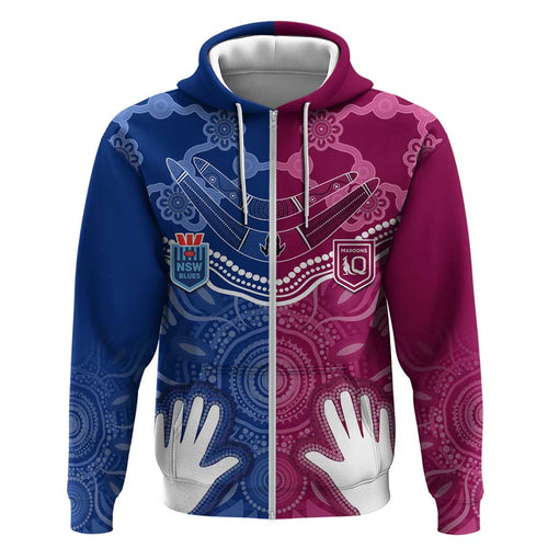 Personalised QLD Maroons Mix NSW Blues Indigenous Hoodie Rugby State of Origin LT7
