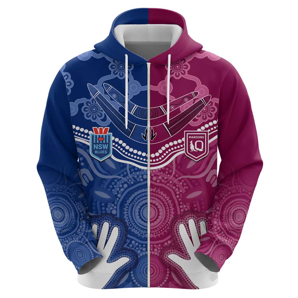 Personalised QLD Maroons Mix NSW Blues Indigenous Hoodie Rugby State of Origin LT7