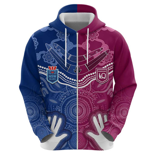 Personalised QLD Maroons Mix NSW Blues Indigenous Hoodie Rugby State of Origin LT7