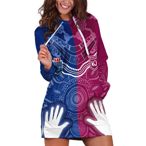 Personalised QLD Maroons Mix NSW Blues Indigenous Hoodie Dress Rugby State of Origin LT7