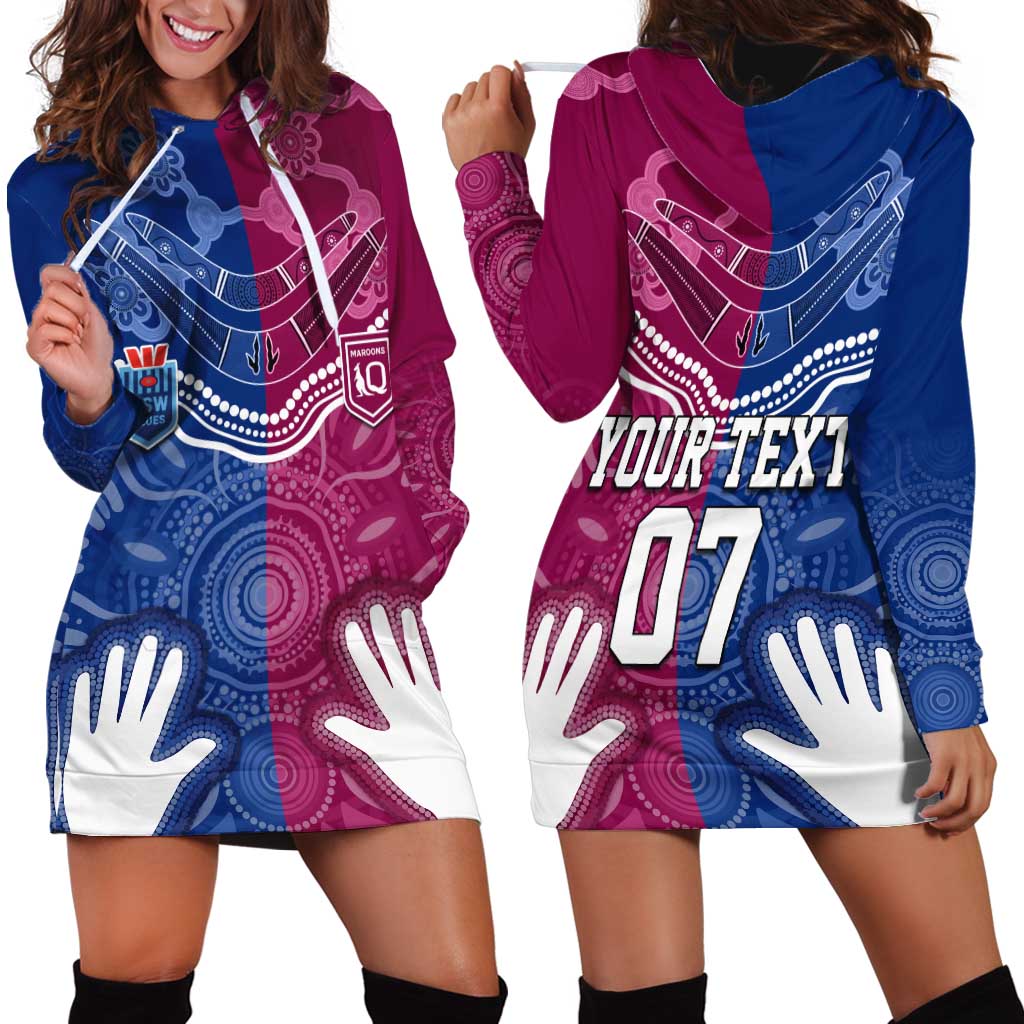 Personalised QLD Maroons Mix NSW Blues Indigenous Hoodie Dress Rugby State of Origin LT7