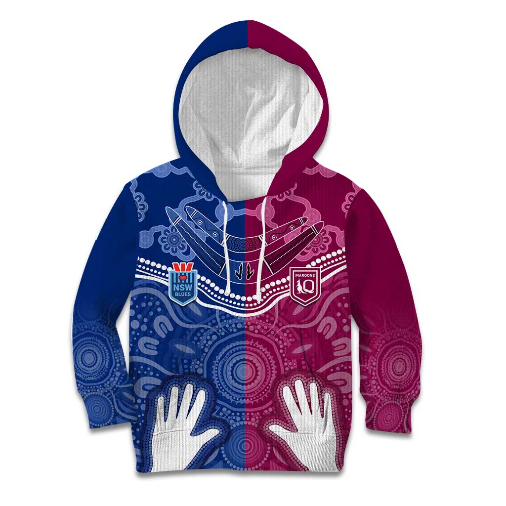 Personalised QLD Maroons Mix NSW Blues Indigenous Kid Hoodie Rugby State of Origin LT7