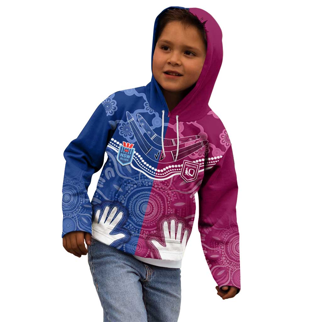 Personalised QLD Maroons Mix NSW Blues Indigenous Kid Hoodie Rugby State of Origin LT7